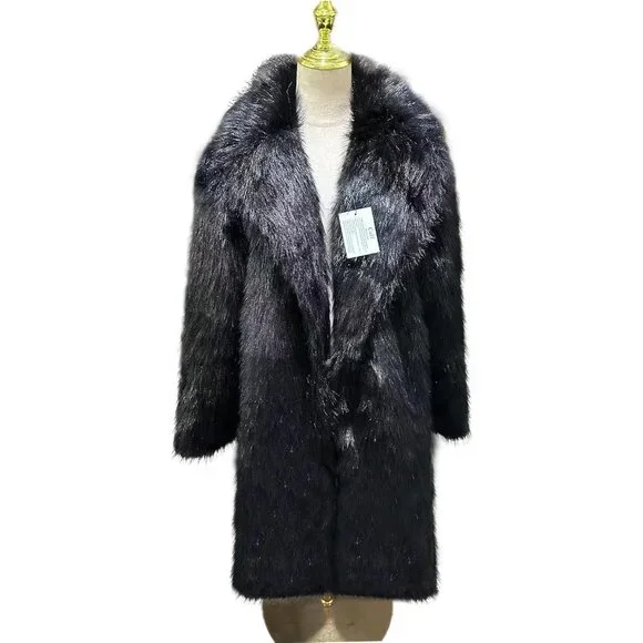 ✨Colf Faux Fur Coat Men Black Winter Long Sleeve CollarOutwear Long Parka Jacket